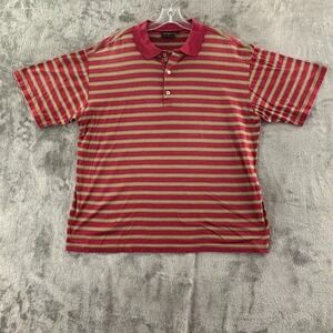 Bobby Jones Golf Polo Mens L Red Green Stripe Cotton Short Sleeve Shirt Vintage